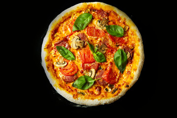 pizza on a black background