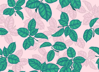 Seamless vector pattern with leaves on light pink background. for clothing design, Wallpaper or printing.