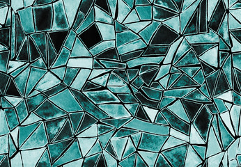 art, design, seamless pattern, Christmas background, background, texture, stained glass, broken glass, shards, mosaic, crystals, architecture, fashion, modern, geometric, blue, turquoise, white, water
