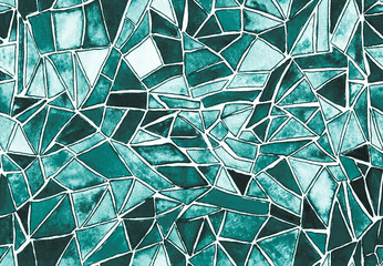 art, design, seamless pattern, background, texture, stained glass, broken glass, shards, pixels, mosaic, trendy, modern, geometric, blue, turquoise, white, watercolor, paint, brush, spray, winter, 