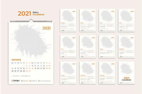 Wall Calendar 2021 Template, Calendar 2021