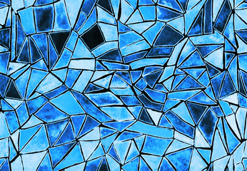 art, design, seamless pattern, background, texture, stained glass, broken glass, shards, pixels, mosaic, trendy, modern, geometric, blue, turquoise, white, watercolor, paint, brush, spray, winter, 