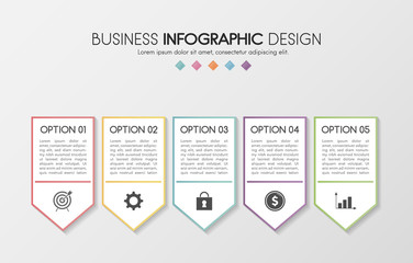 Colourful infographic template with 5 steps. Vector