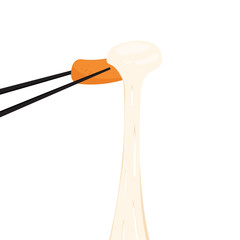 Tteokbokki Noodle vector. korean food. Mozzarellacheese. cheese stretch. Cheese on white background.