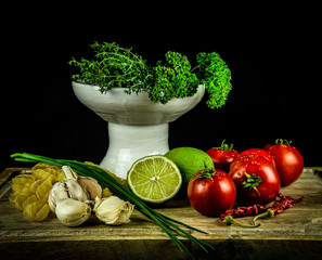 fresh vegetables on a wooden board