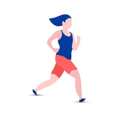 Illustration of woman running flat style character. good for body fitness and endurance. Design template vector