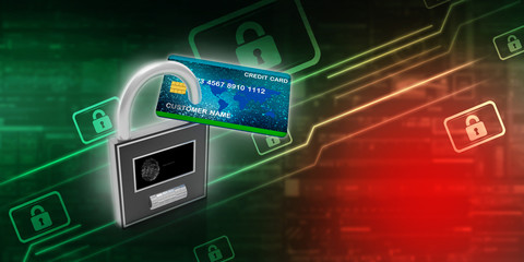 3d rendering  credit or debit card protection lock