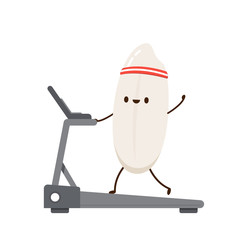 Rice character design. Rice character on Running machine. rice seed. Running machine.