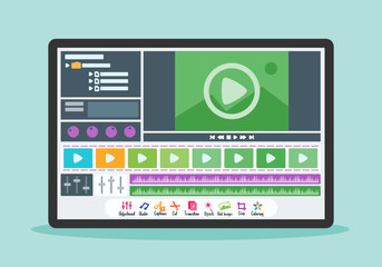 Video Editing Screen Display User Interface UI Set in Tablet or Mobile Portable Device. Creative Multimedia Production Concept & Element Illustration. Can be Used for Digital & Print Infographic