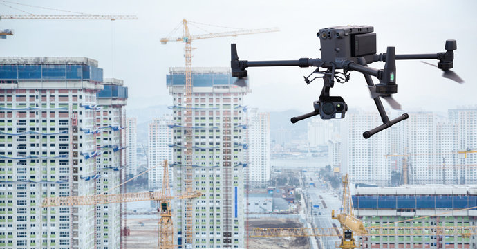 Drone on the background of a construction site,