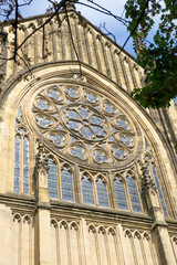 Obraz premium Buen Pastor Cathedral in the city of San Sebastian, Basque Country, Spain. large rose window with stained glass windows