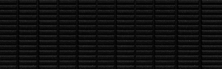 Panorama of Black stone block wall seamless background and pattern texture