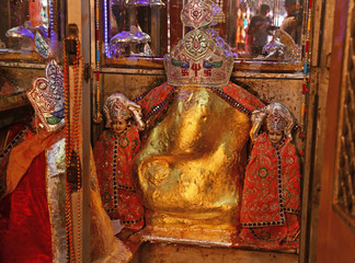 Idol of Lord Ganesha with Goddess Riddhi Siddhi. Hindu mythology identifies him as the restored son...