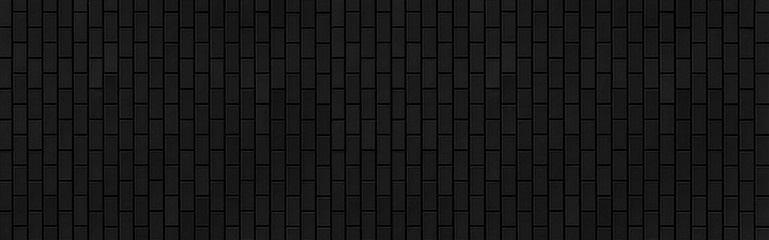 Panorama of Black stone brick wall texture and seamless background