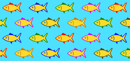 Fish of fishes seamless pattern background. Schools of fish swimming in the river water sign. Vector fishing underwater. Animal icons. Cartoon fish swim in the sea or ocean wave.
