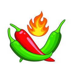 red hot chilli pepper and green hot chilli pepper on fire vector illustration isolated on white background. Illustration of food hot chilli pepper in minimalis style. Simple logo vector illustration f