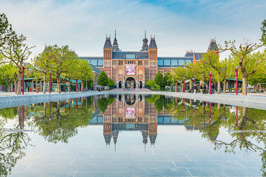 07 may 2020, Amsterdam, the Netherlands - Rijksmuseum is a popular tourist landmark but closed due to corona virus measures. High dynamic range HDR image.