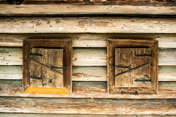 Texture of wooden logs in the building