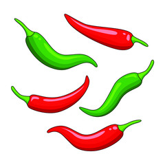 red chili pepper and green chili pepper vector illustration isolated on white background. Illustration of food hot chilli pepper in minimalis style. Simple vector illustration for graphic web design.