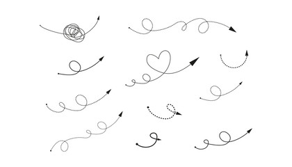 Set of hand-drawn style of abstract arrows for concept design. vector template for decoration element. doodle illustration