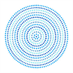 Round shape, circle made of hand drawn uneven dots, beads, blue water drops, blobs. Simple dot frames, rings of various diameter set. Editable graphic design element, dotted background, decoration.