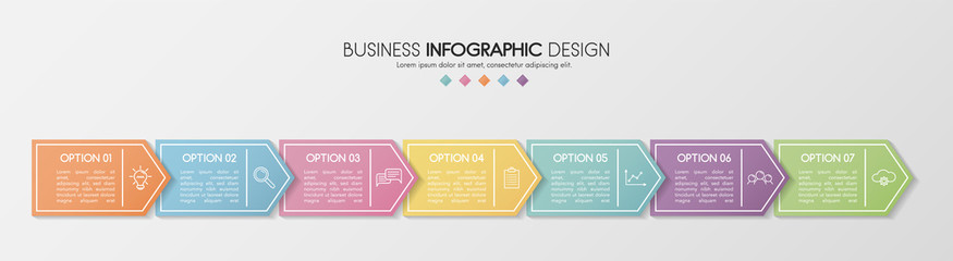 Business infographic template with 7 steps. Vector