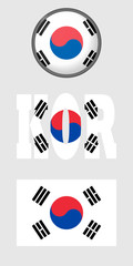 Icons of the flag of the Republic of Korea on a white background. Vector image: button, flag, abbreviation. You can use it to create a website, print brochures, booklets, flyers, stickers