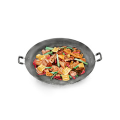 Watercolor Illustration of Chinese Cuisine - Guilin braised chicken with brown sauce in a wok | 桂林黄焖鸡