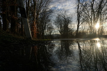Spiegelung von der Landschaft in einer Pf&uuml;tze