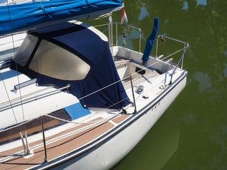 Sailing boat detail in a canal of the lake Balaton in Hungary in summer
