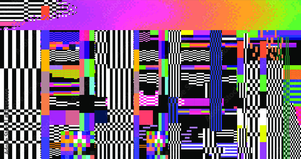 Poster Abstract pixelated background with flickers and datamoshing effect. Vaporwave and cyberpunk style aesthetics.