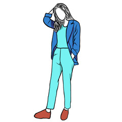 Beautiful new generation Business woman wearing colorful uniform suit.Line drawing of cartoon character with illustration in flat design.