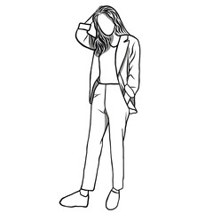 Beautiful new generation Business woman wearing colorful uniform suit.Line drawing of cartoon character with illustration in flat design.