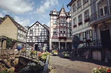 Naklejka premium The historic half medieval timbered houses of pretty Monschau in Germany