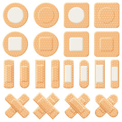 Adhesive bandage elastic medical plasters vector set. Set items isolated on white background.
