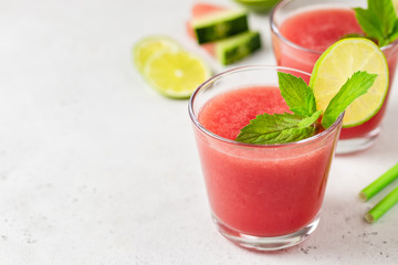 Refreshing watermelon lime mint mocktail. Space for text.