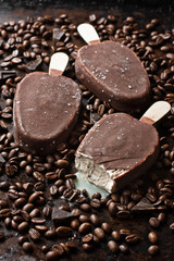Tiramisu ice cream on stick with chocolate and coffee flavour