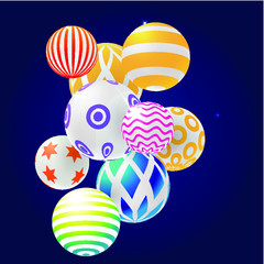3D vector decorative balls with a color pattern isolated on a dark background