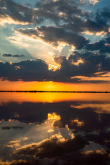 sunset aerial view of lake
