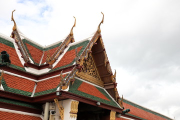 Fototapeta na wymiar Bangkok, 4 August 2020: Some of the artworks that can be seen everywhere in The Grand Palace or Wat Phra Kaew Best attraction to visit in Bangkok, Thailand. Few tourist by COVID-19 situation.