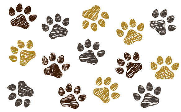 Dogs or cats background pattern. Love heart symbol. Slagan dog or cat. Dog's or cat’ss footprint, Funny vector dog quote signs. Lovers silhouette. Animals day Funny footsteps or steps. Pet paw step.