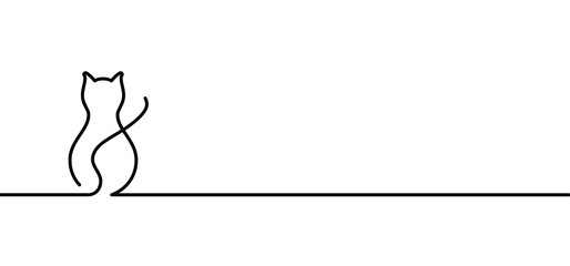 Drawing cat line pattern. Funny vector cats sign. Comic cartoon sketch. One line kitten, kitty silhouette pictogram. Animal, cute pet sits background. World cat day. © MarkRademaker