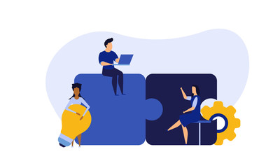 Puzzle team work vector illustration concept partner. Partnership teamwork business people collaboration together vector design. Concept jigsaw part solution group connect. Cooperation strategy idea