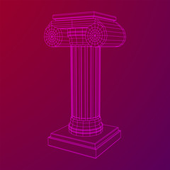 Greek ionic column. Ancient pillars roman antique architecture construction decoration. Wireframe low poly mesh vector illustration.