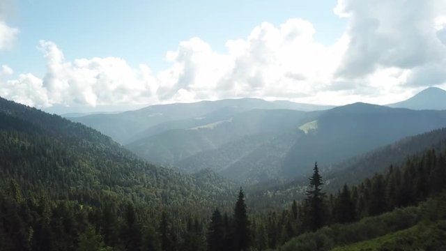 Drone flight between the carpathian mountains