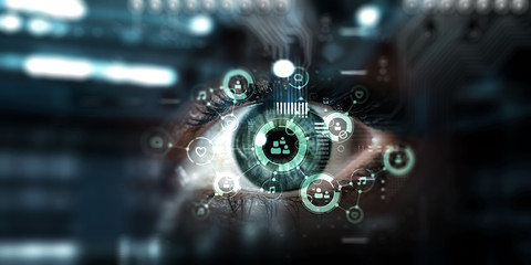 Close up of woman eye in process of scanning