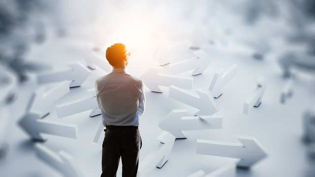 Man and maze made of arrows