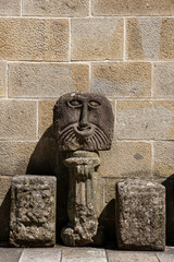 Historic Roman Stone Artifact Face, Braga, Portugal