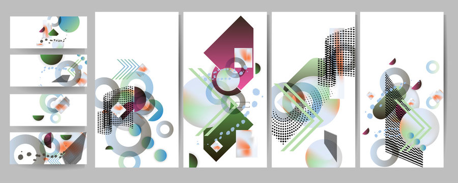 Hologram gradient Set creative backgrounds for social media templates with gradient shapes and foils. Pastel art colors