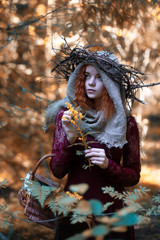 Fortune-teller conducts a ritual autumn